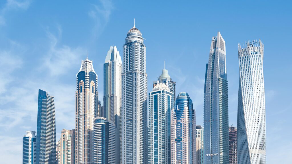 Dubai Marina skyline with modern skyscrapers, highlighting the UAE as a leading zero-tax jurisdiction for company formation and international business