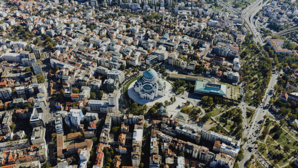 Aerial view of Belgrade, Serbia, a low-tax European destination offering favorable tax regimes for entrepreneurs, sole proprietors, and business owners