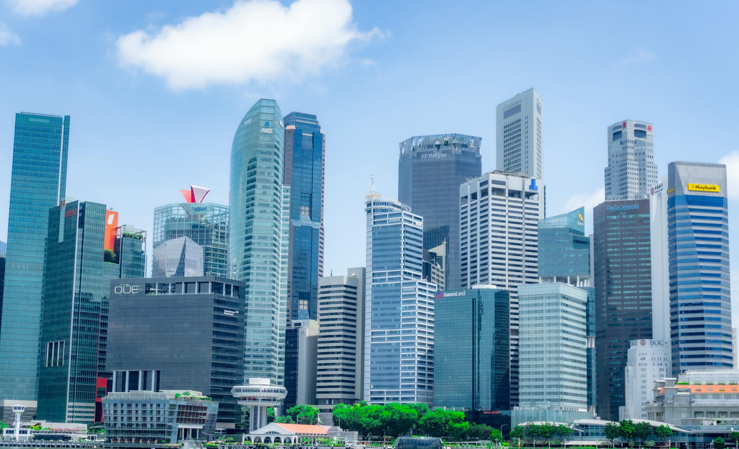Skyline of Singapore financial district, global banking hub and one of the best places to open an offshore bank account online