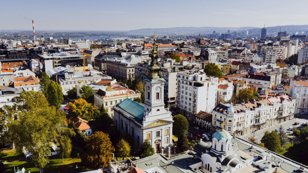 Aerial view of Belgrade, Serbia, a European city known for low taxes and business-friendly tax residency